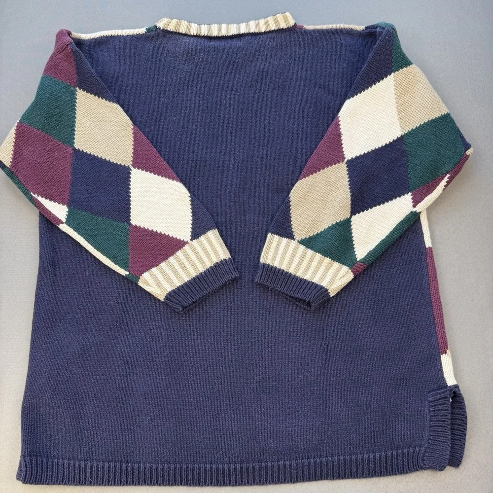 Paris Sport Club World Wide Vintage Argyle Striped Trim Pullover Sweater Men's M